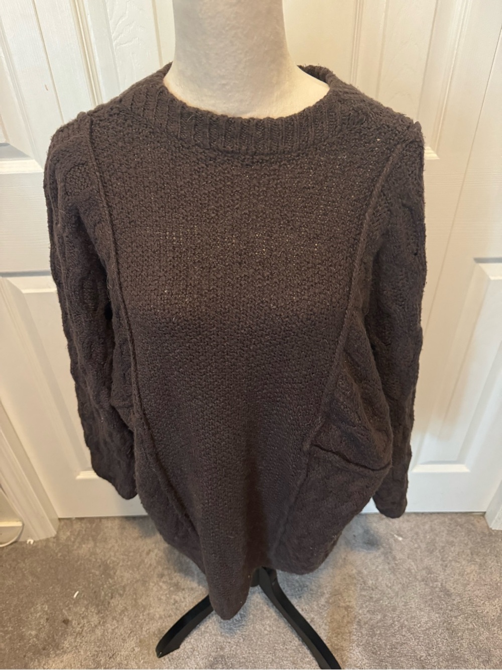 Oversized Free People Cable-Knit Crew Sweater in Brown - Picture 3 of 16